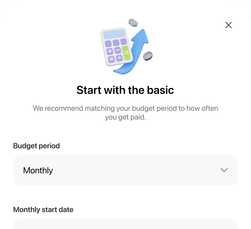 Choosing a monthly budget period in ToyoBook